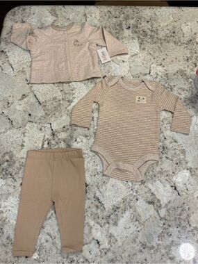 Bliss Beige & Cream Striped 3-Piece Baby Bodysuit Set
